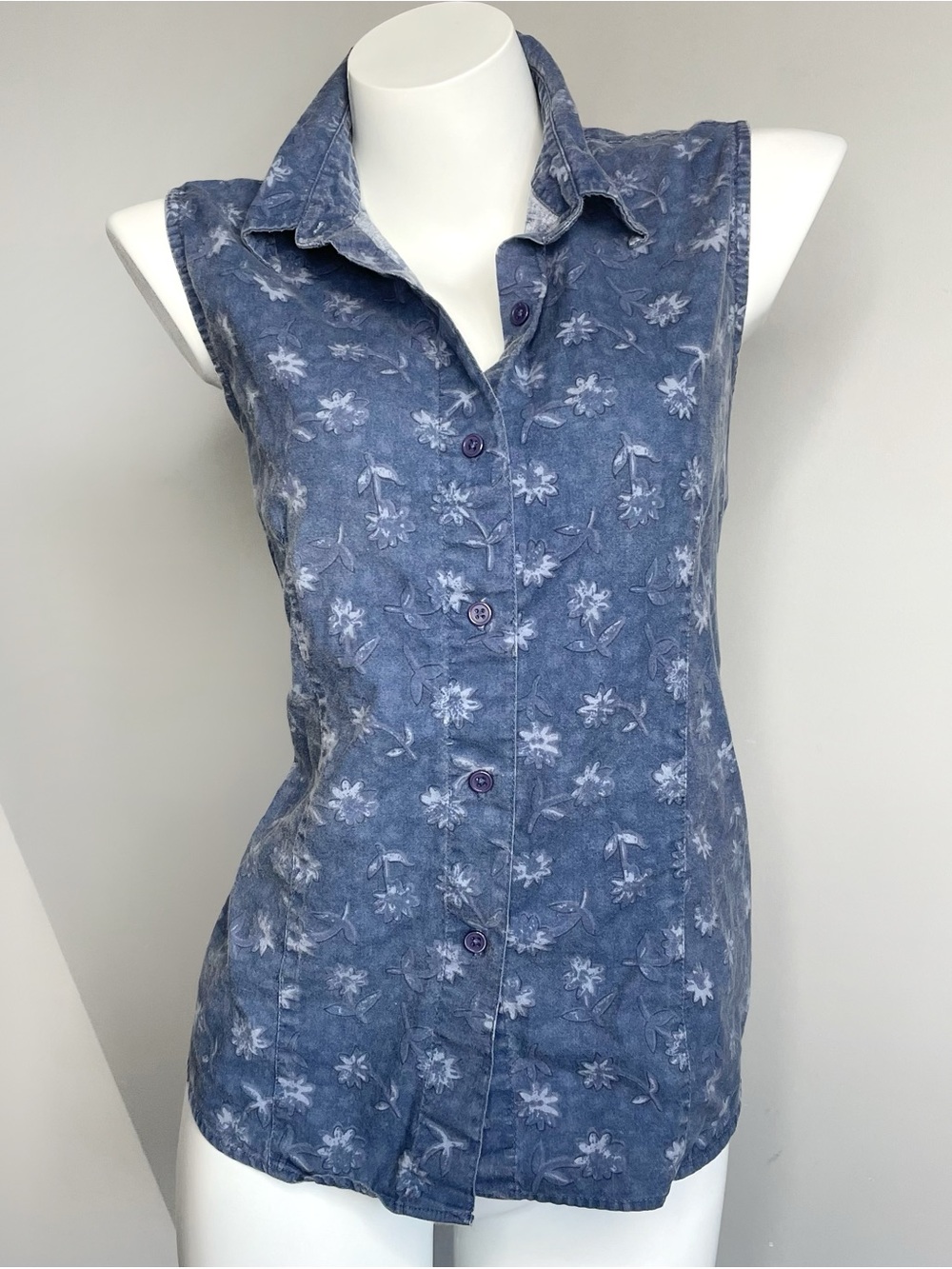 90s Vintage Floral Denim Sleeveless Top